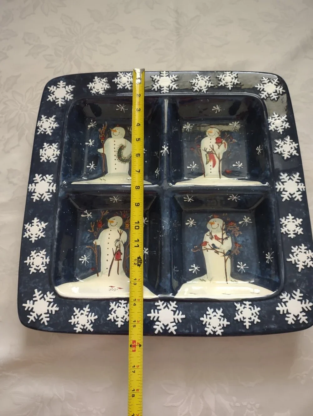 Platter Divided 4 part Square Ceramic Twilight Folk Art Mary Beth Baxter